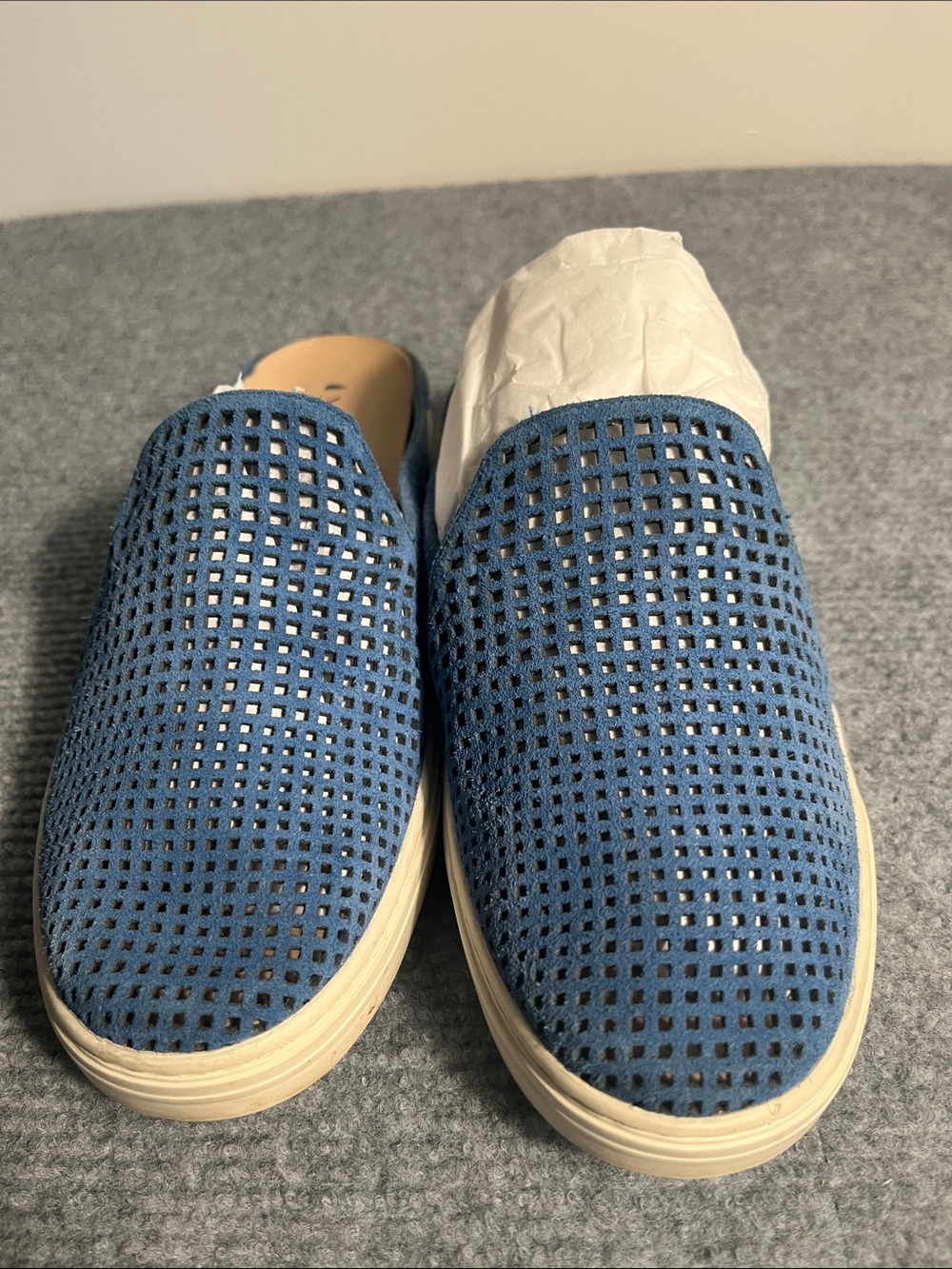 Via Spiga Blue Perforated Slip-On Mules